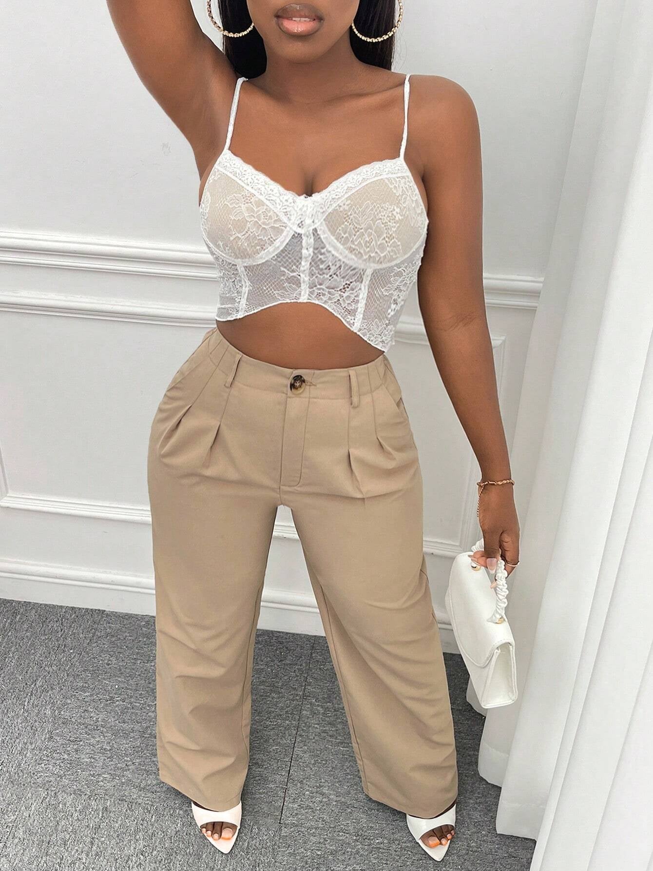 Slaydiva Solid Slant Pocket Straight Leg Pants