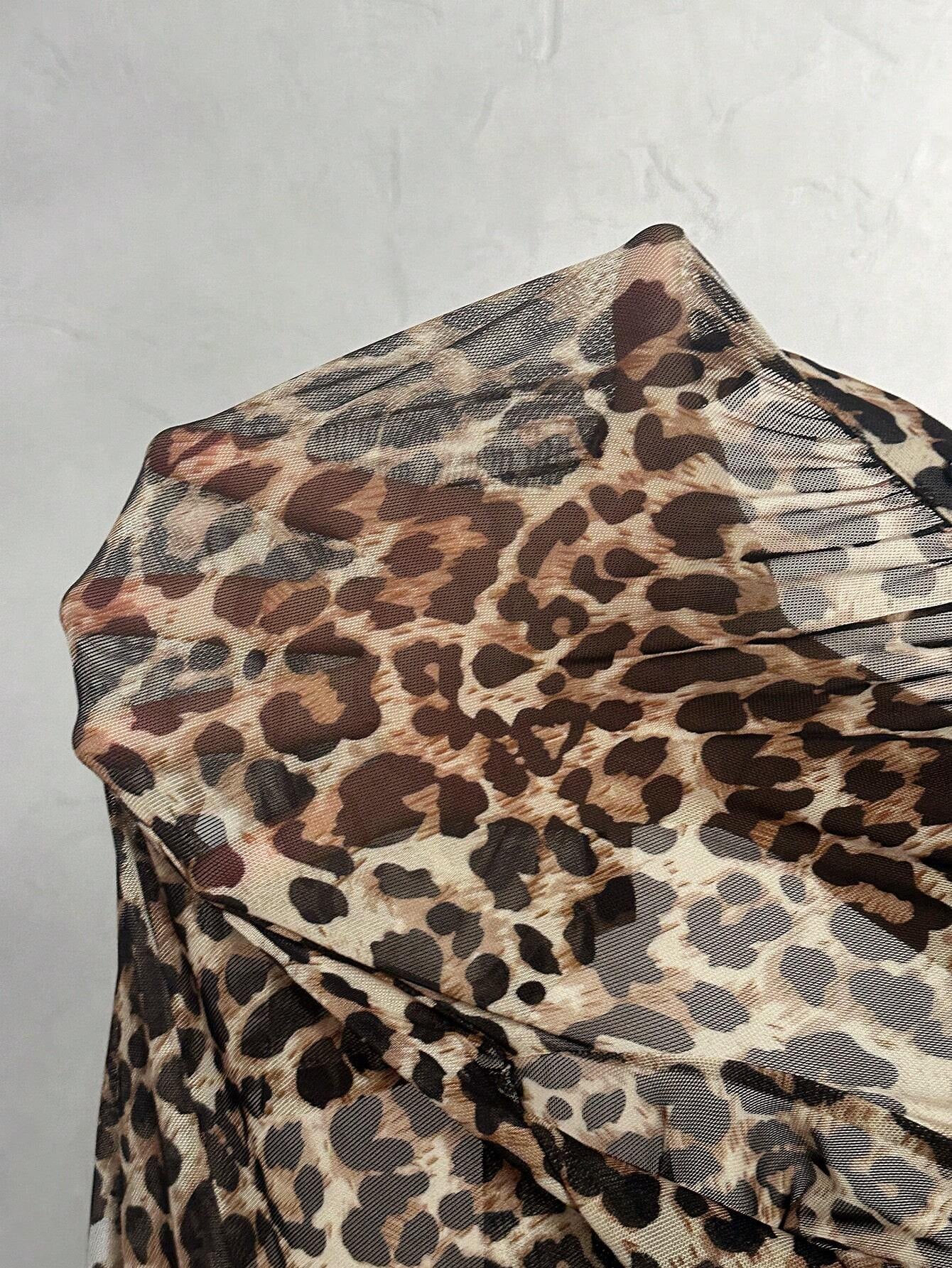 Slaydiva Sexy Casual Leopard Print Semi-Sheer Mesh Long Sleeve Bodysuit for Women