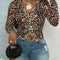 Slaydiva Sexy Casual Leopard Print Semi-Sheer Mesh Long Sleeve Bodysuit for Women