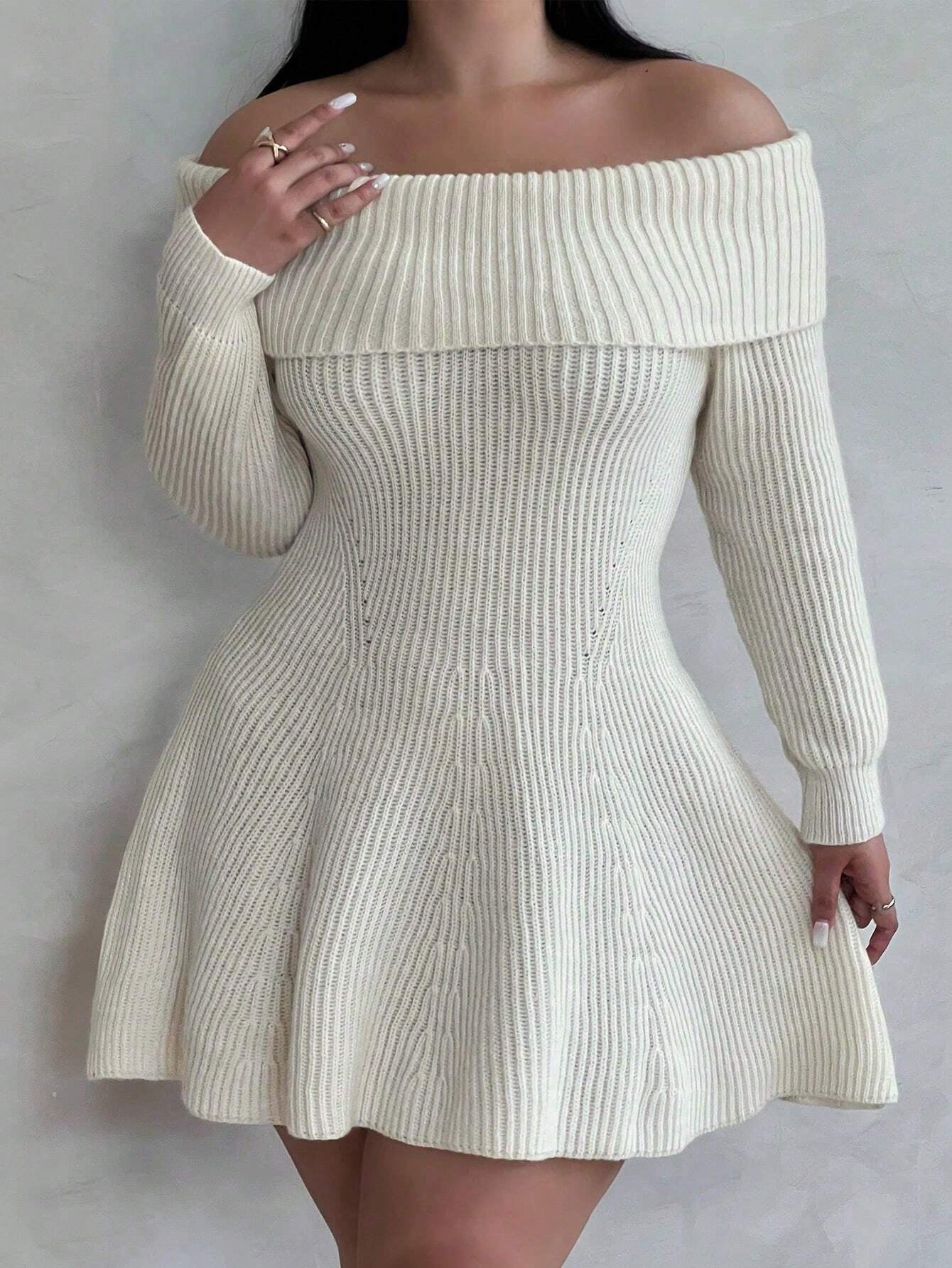 POPSWAY plus Fashionable Off-Shoulder Sweater with Ruffle Design