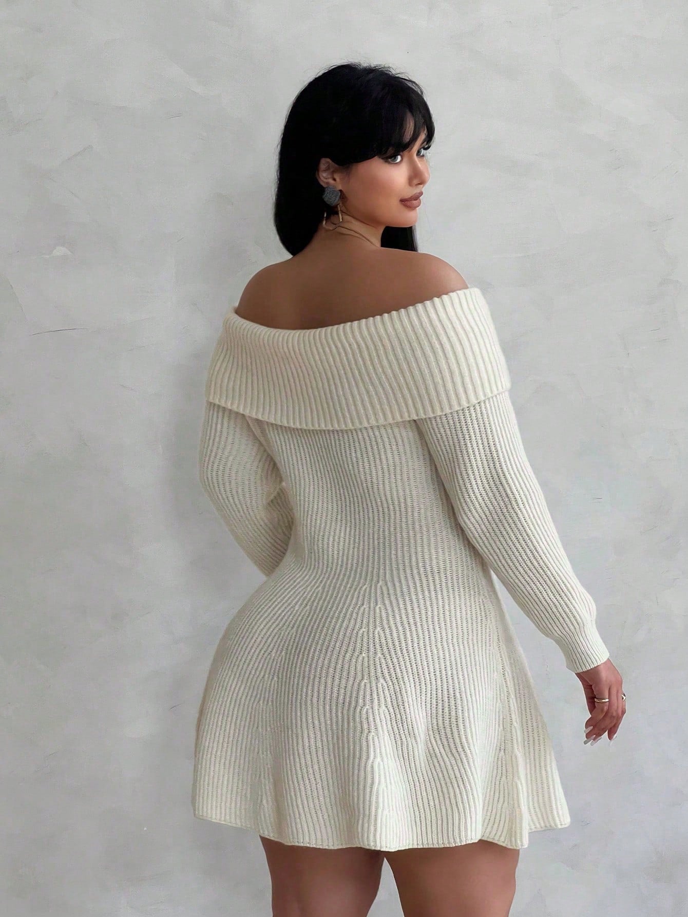 POPSWAY plus Fashionable Off-Shoulder Sweater with Ruffle Design