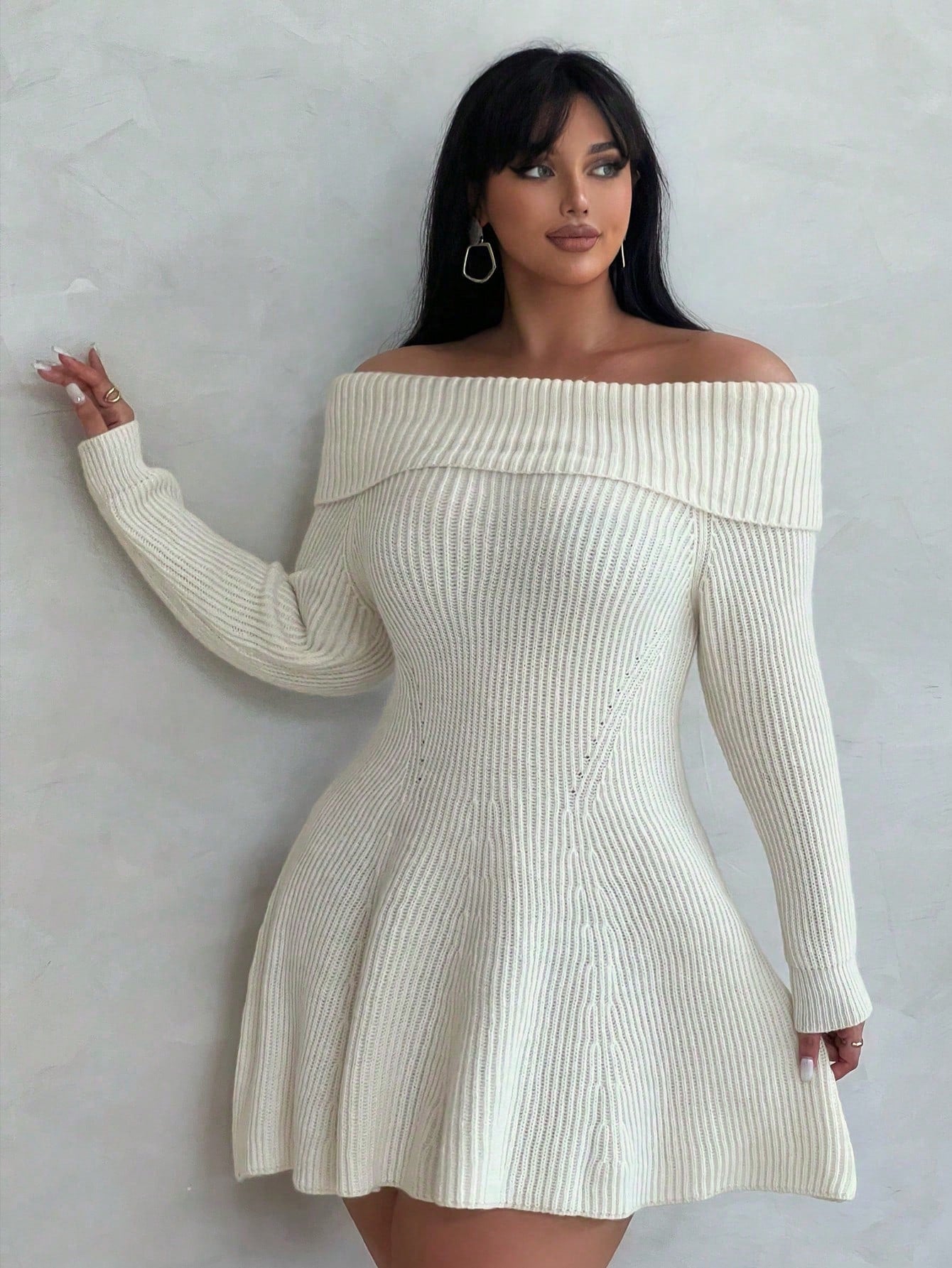 POPSWAY plus Fashionable Off-Shoulder Sweater with Ruffle Design