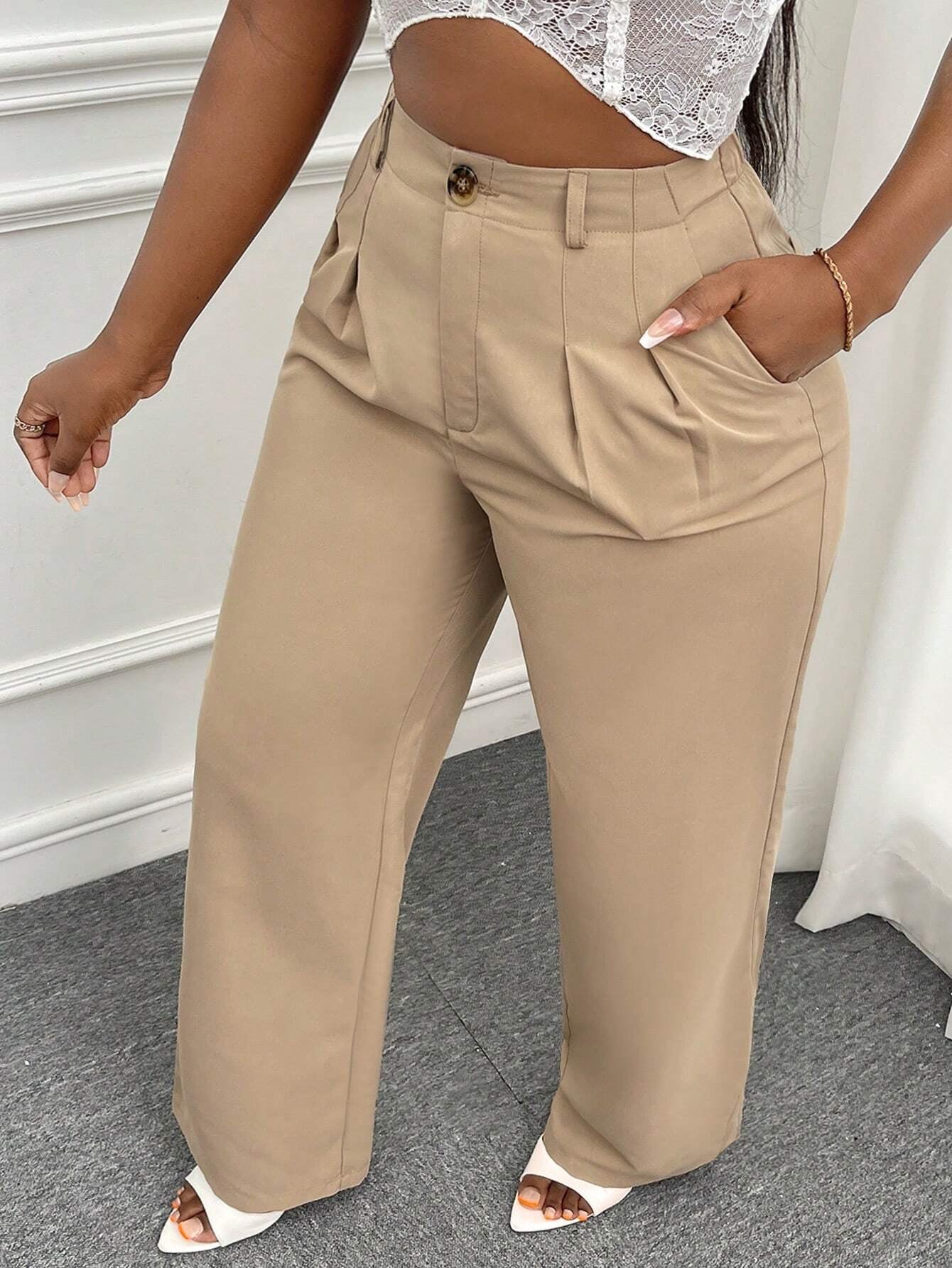 Slaydiva Solid Slant Pocket Straight Leg Pants