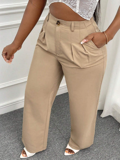 Slaydiva Solid Slant Pocket Straight Leg Pants
